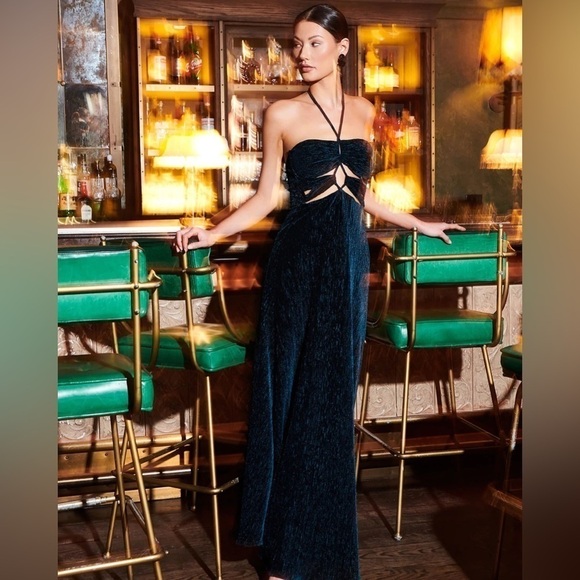 NWT PATBO Textured Velvet Lace-up Maxi Dress Prussian Green - Picture 7 of 17